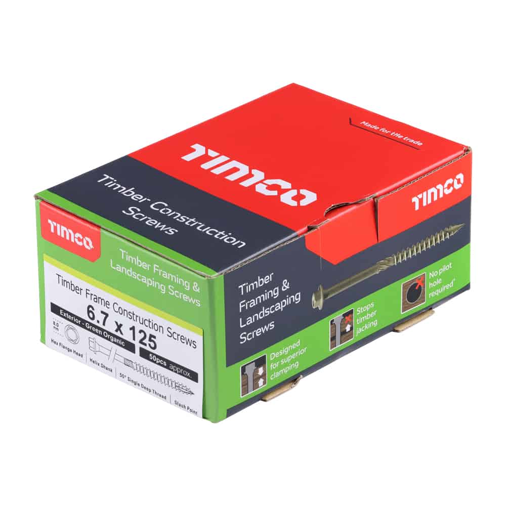 6.7 X 125 Timber Frame Construction & Landscaping Screws - Hex - Exterior - Green Organic - Image 2